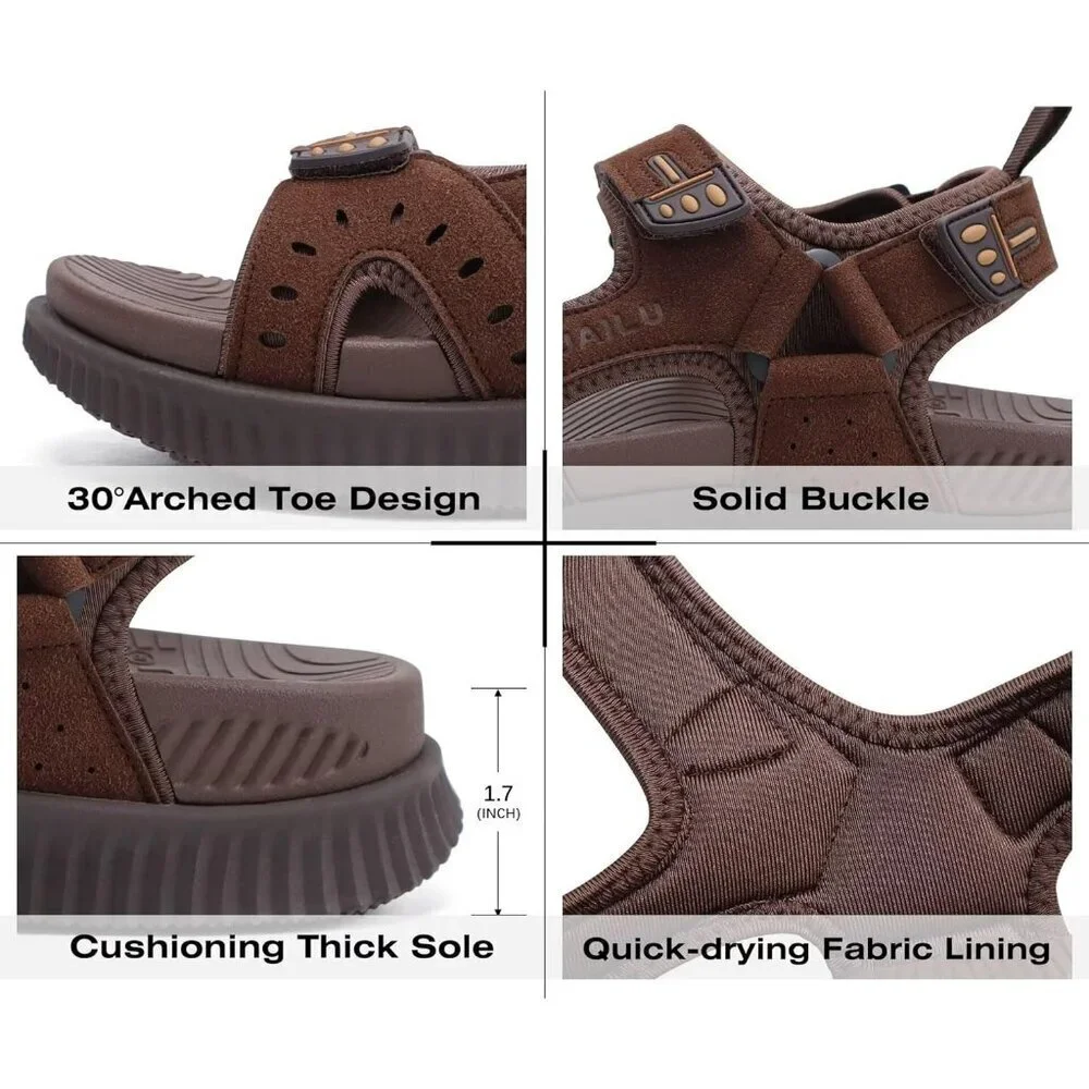 Casual Hiking Sandals Men's Dark Brown Athletic Sports Walking Fisherman Shoes
